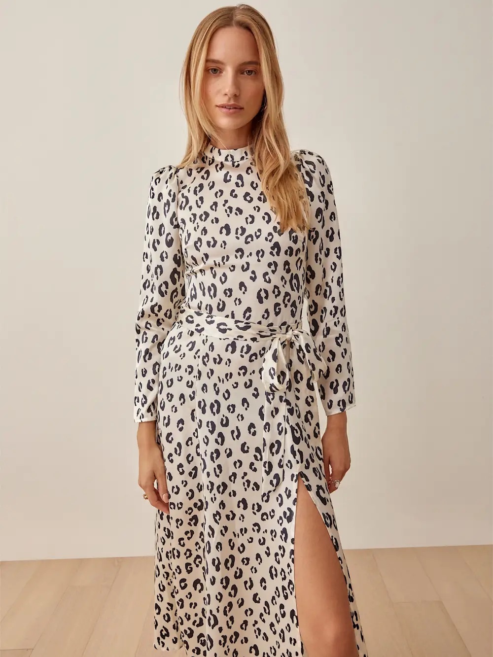 Reformation Cream and Black Leopard Print Long Sleeve Maxi Dress - Picture 2 of 8